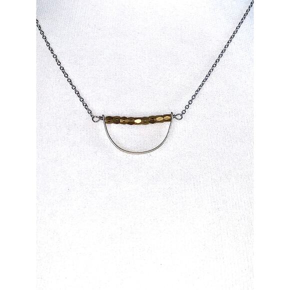 Julio Designs Silver Gold Beaded Suspended Arc Pendant Necklace EUC - Picture 2 of 8